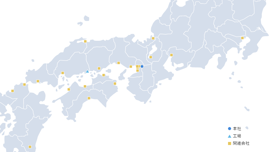 本社・営業所（ベイス）・関連会社地図